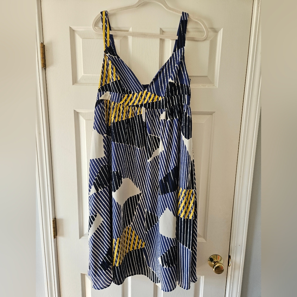 Banana Republic Factory Blue, Yellow and White Sleeveless Dress. 10 Petite Nwt